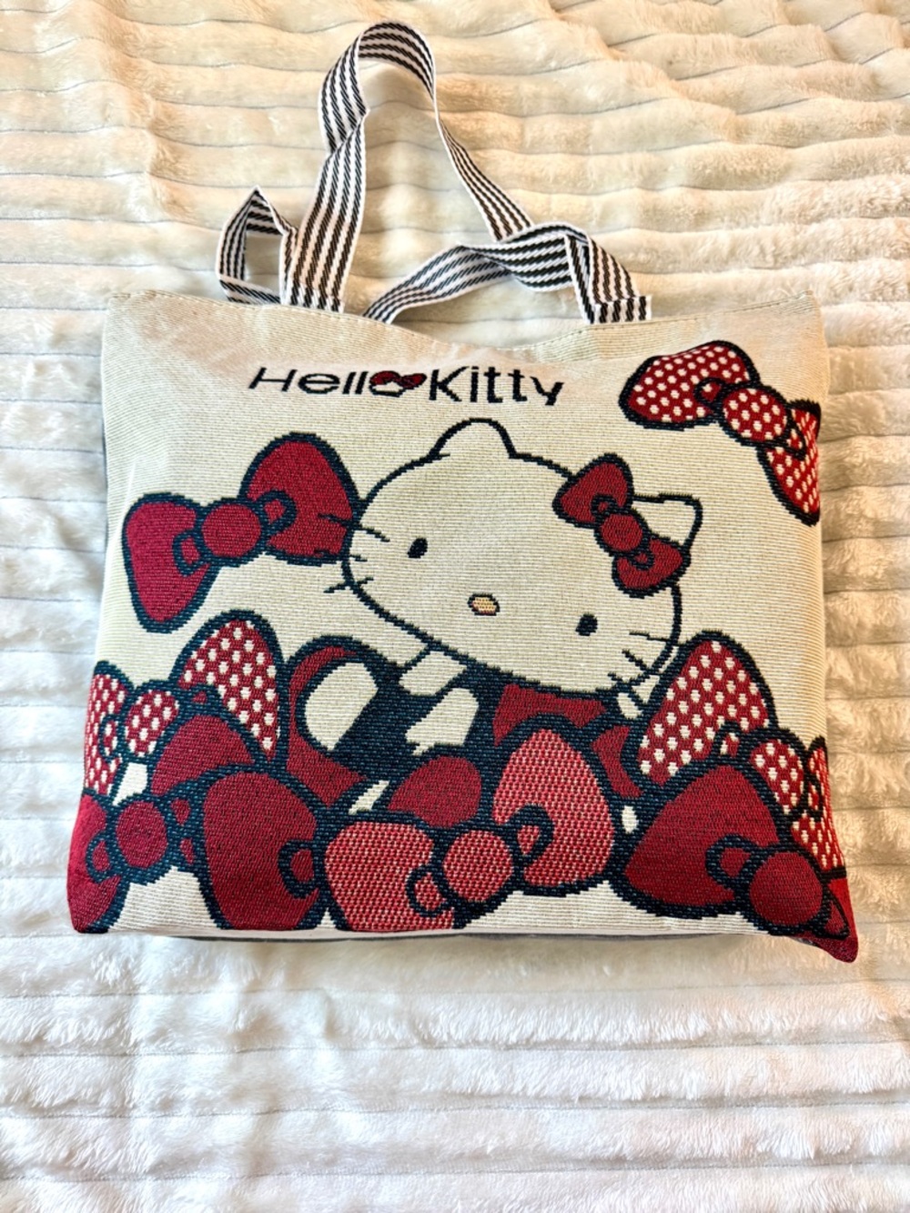 Hello Kitty Cream Canvas Tote with Red Bows